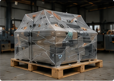 Paketlenmis makine sevkiyat hazirligi